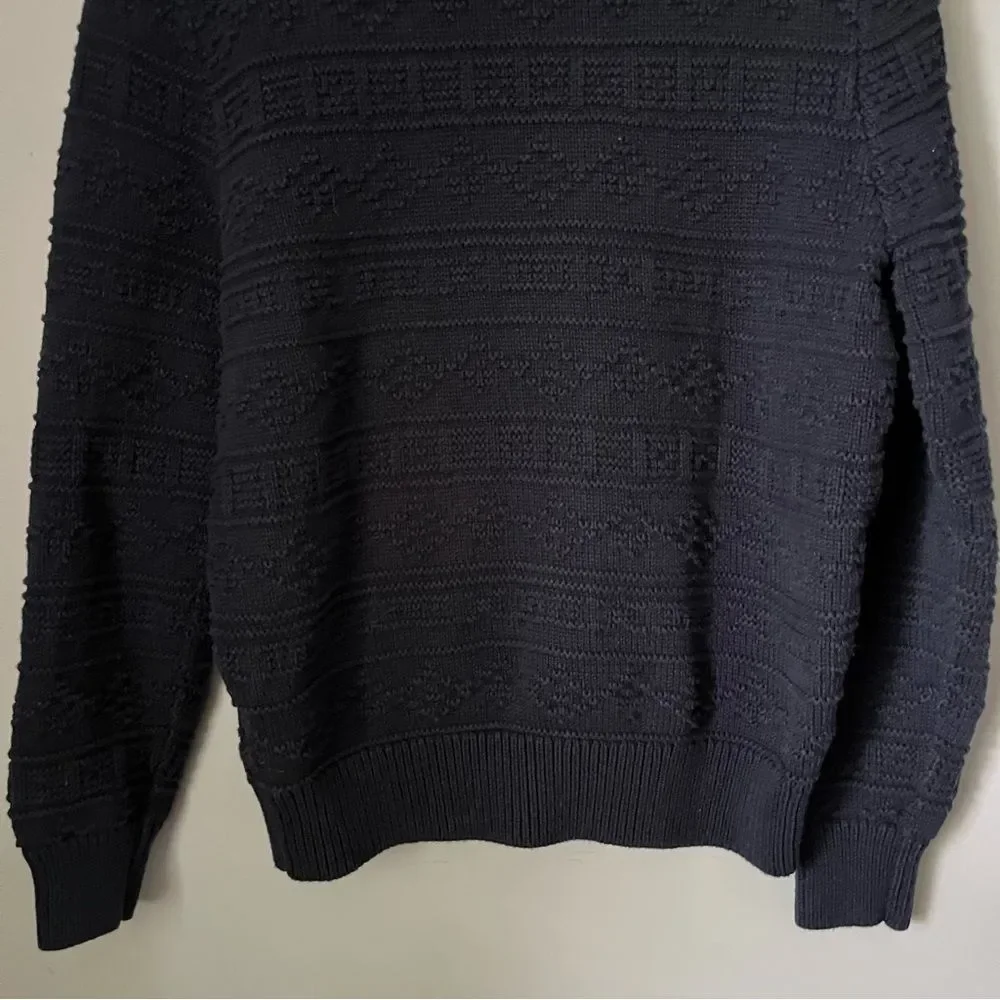 J. Crew Guernsey Combination Stitch Navy Blue Knit Crewneck Sweater Size Large